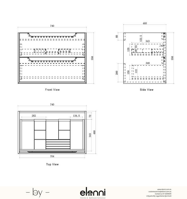 Byron 750mm Sable Walnut Wall Hung Vanity - Elenni specification sheet