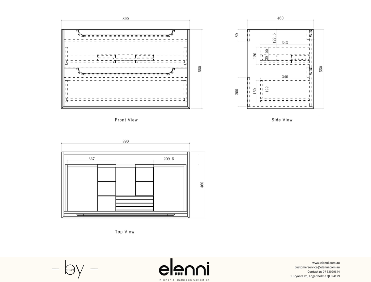 Byron 900mm Sable Walnut Wall Hung Vanity - Elenni specification sheet