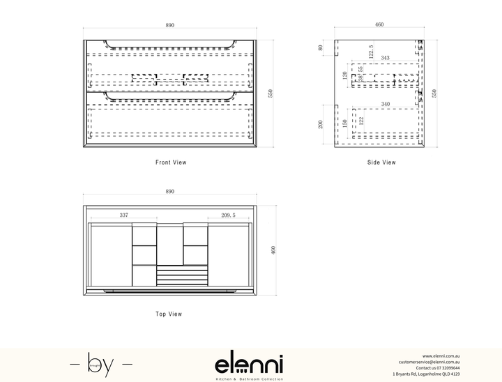 Byron 900mm Sable Walnut Wall Hung Vanity - Elenni specification sheet