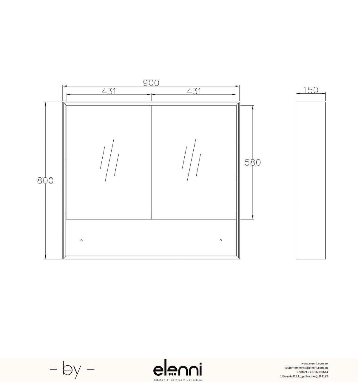 Byron 900x800 Natural Oak Shaving Cabinet - Elenni specification drawing