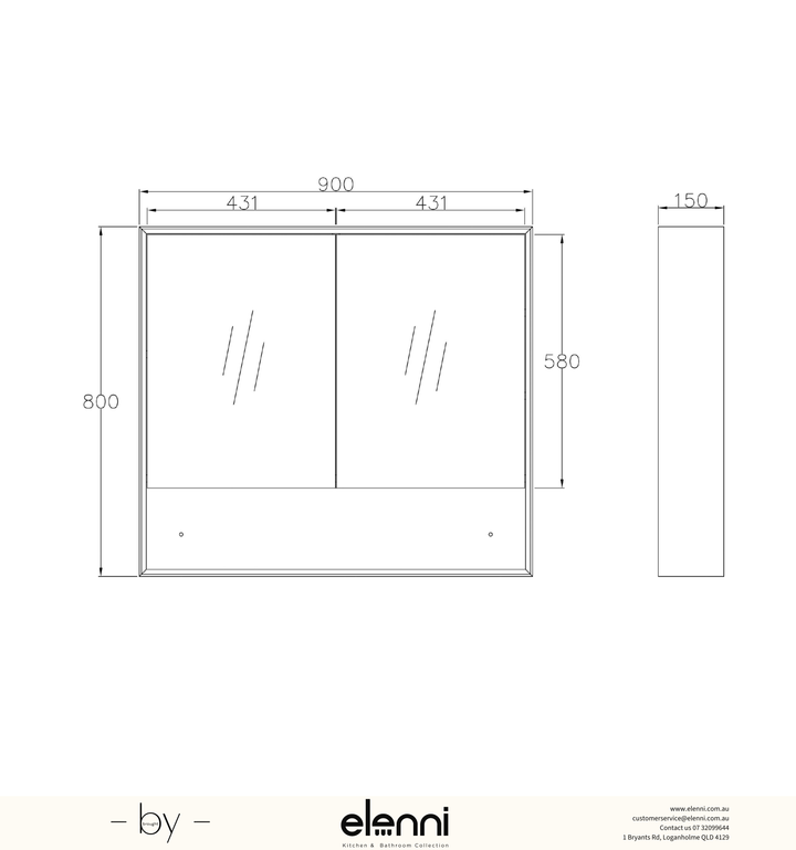 Byron 900x800 Natural Oak Shaving Cabinet - Elenni specification drawing