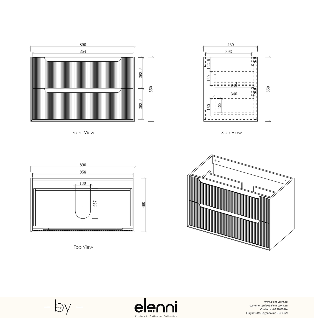 Byron Fluted 900mm Woodland Oak Wall Hung Vanity - Elenni specification sheet
