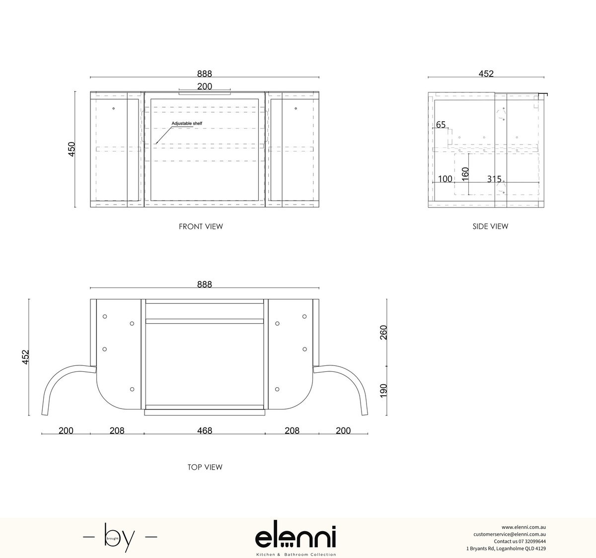 Hampshire 900mm Satin White Wall Hung Curve Vanity - Elenni specification drawing