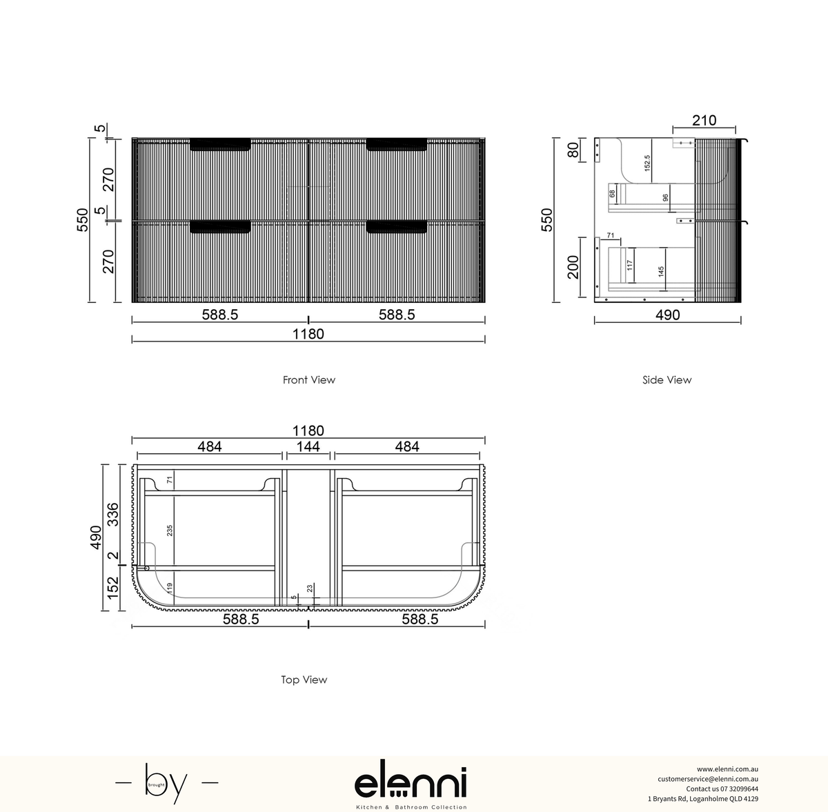 Havana Fluted 1200mm Sable Walnut Wall Hung Curve Vanity - Elenni specification sheet
