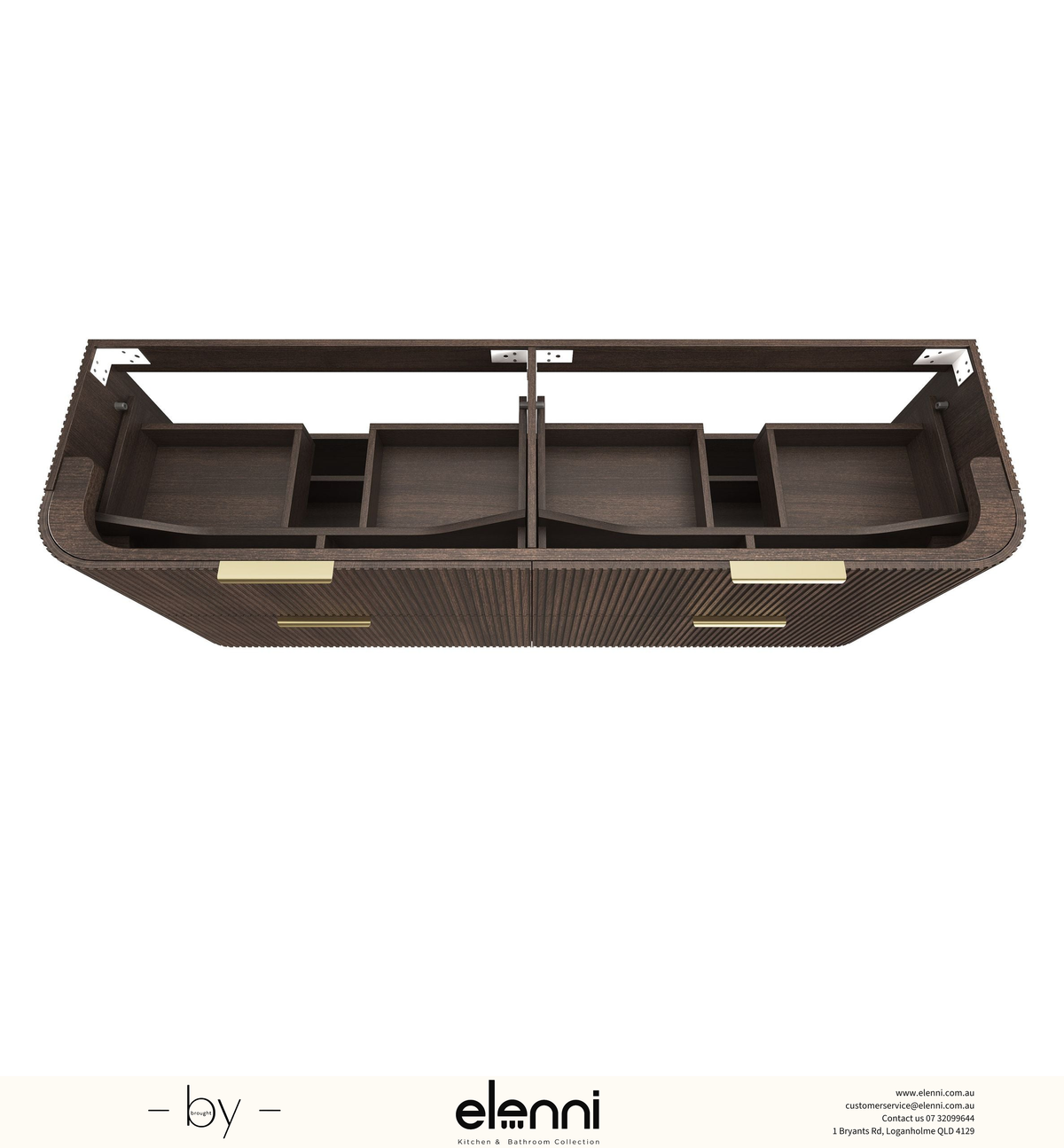 Havana Fluted 1800mm Sable Walnut Wall Hung Curve Vanity - Elenni specification drawing
