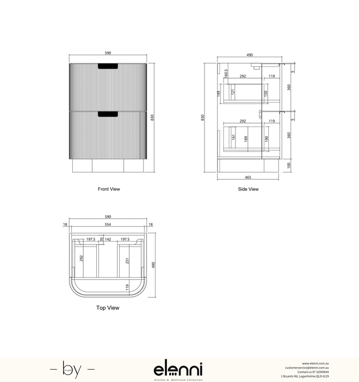Havana Fluted 600mm Sable Walnut Floorstanding Curve Vanity - Elenni specification sheet