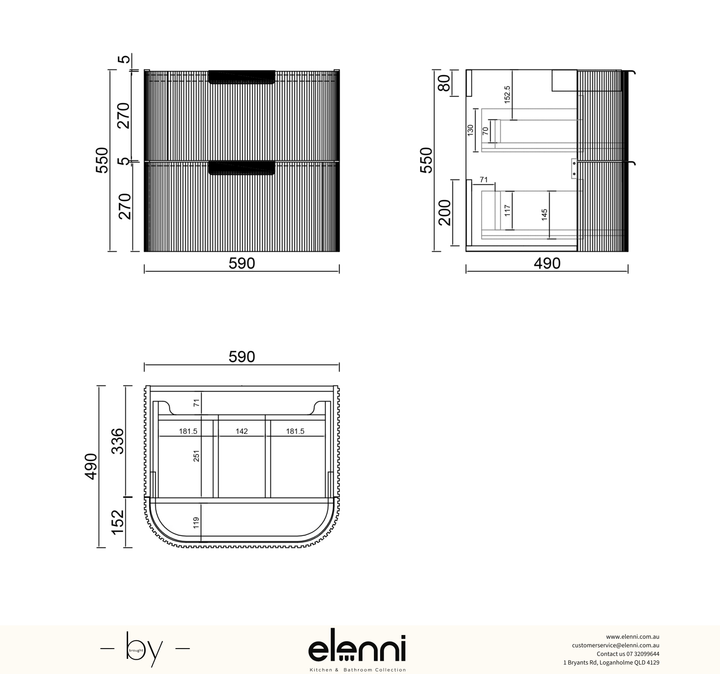 Havana Fluted 600mm Sable Walnut Wall Hung Curve Vanity - Elenni specification sheet