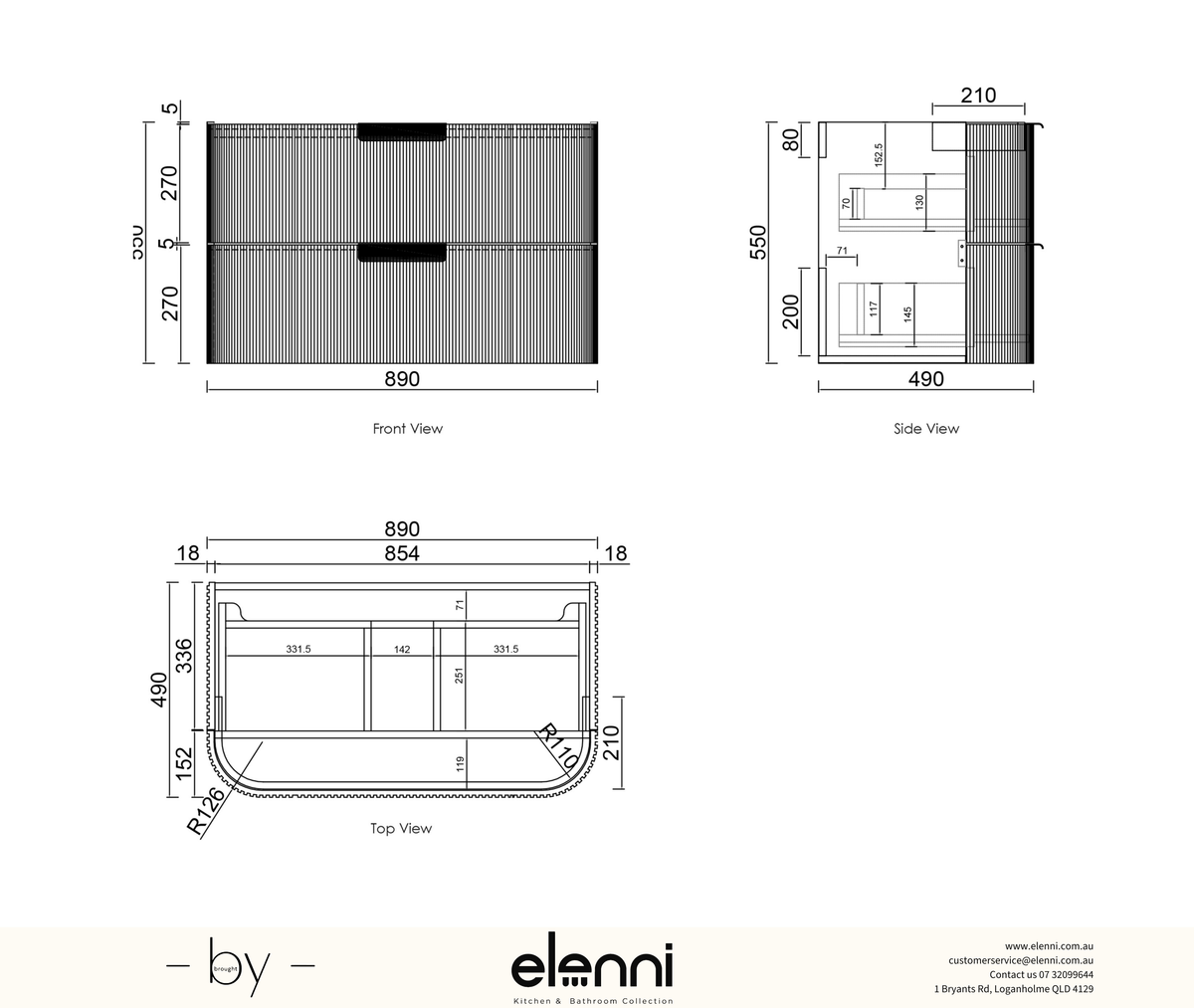 Havana Fluted 900mm Sable Walnut Wall Hung Curve Vanity - Elenni specification sheet