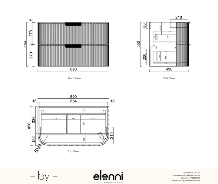 Havana Fluted 900mm Sable Walnut Wall Hung Curve Vanity - Elenni specification sheet