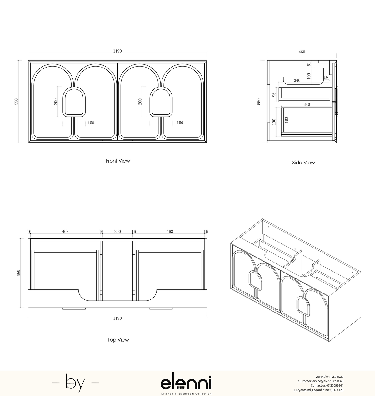 Laguna Mark II 1200mm Black Oak Wall Hung Vanity - Elenni specification sheet