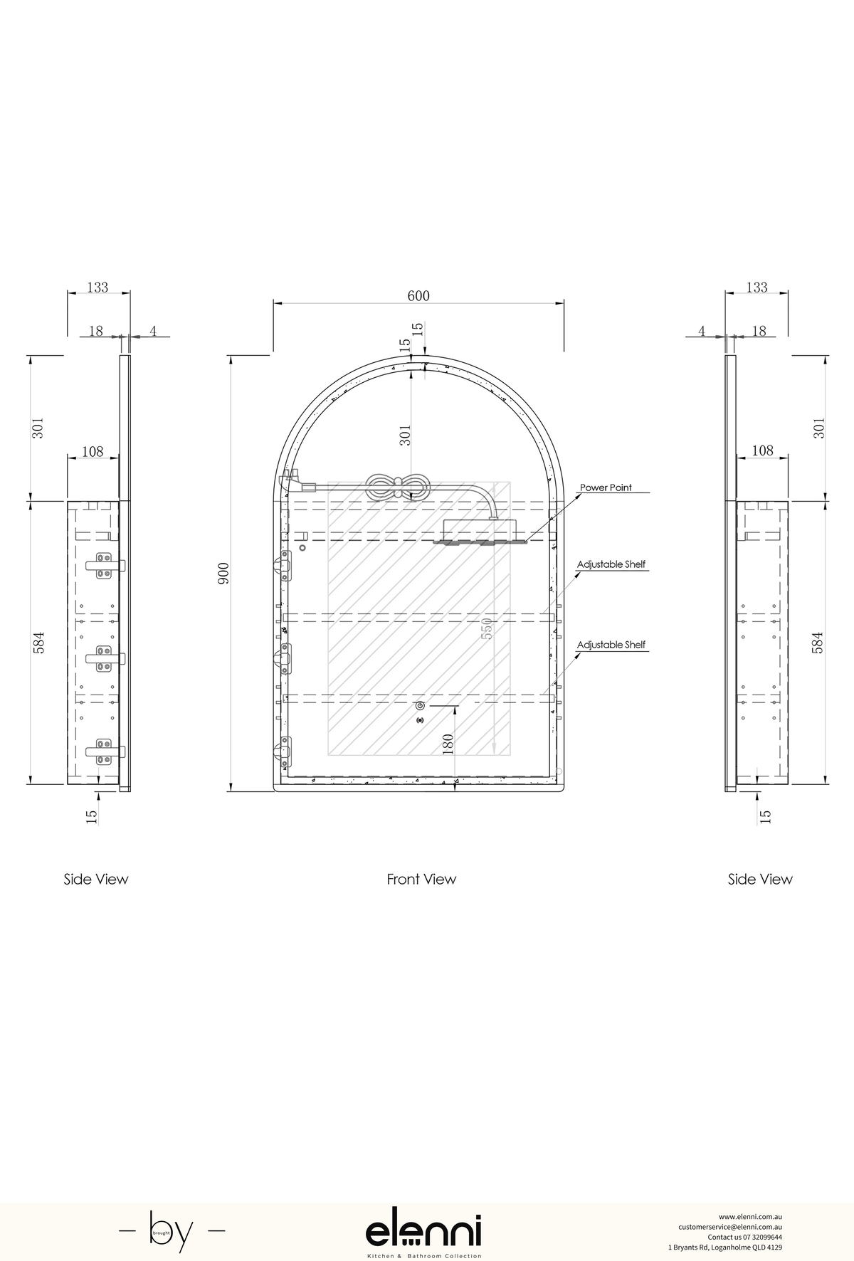 LED Archie 900(H)x600(W) Woodland Oak Shaving Cabinet Premium Edition Elenni specification sheet