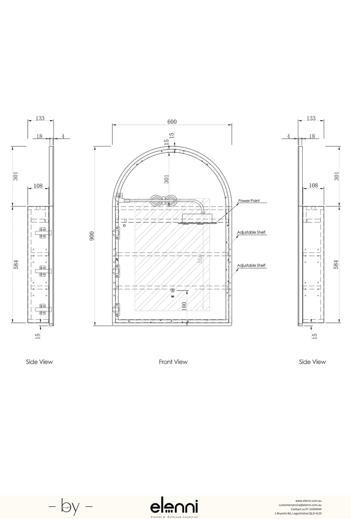LED Archie 900(H)x600(W) Woodland Oak Shaving Cabinet Premium Edition Elenni specification sheet