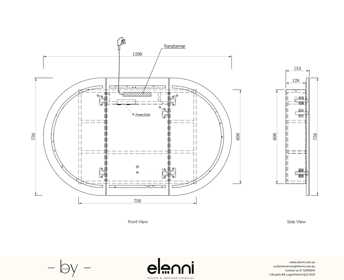 LED Bondi 1200x750 Sable Walnut Shaving Cabinet Premium Edition Elenni specification sheet