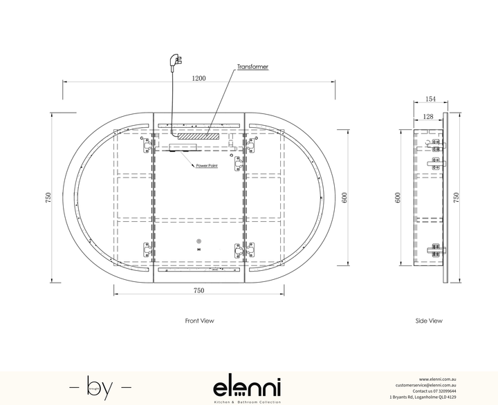 LED Bondi 1200x750 Sable Walnut Shaving Cabinet Premium Edition Elenni specification sheet