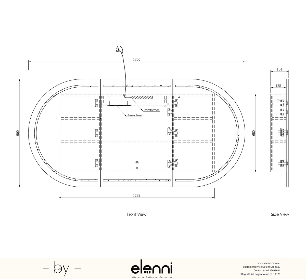 LED Bondi 1800(W)x900(H) White Shaving Cabinet Premium Edition Elenni specification sheet