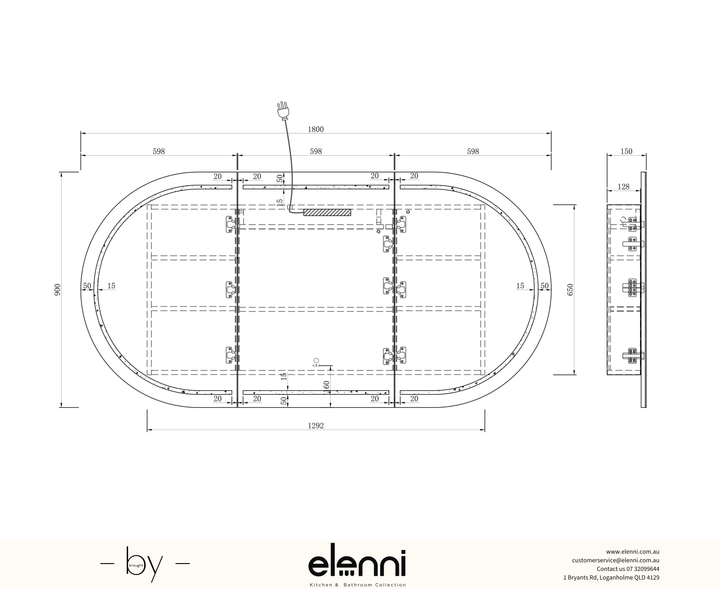 LED Bondi 1800x900 White Shaving Cabinet - Elenni specification sheet