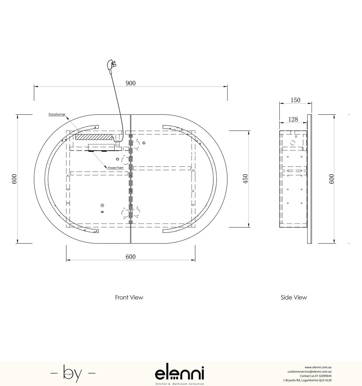 LED Bondi 900(W)x600(H) Woodland Oak Shaving Cabinet Premium Edition Elenni specification sheet