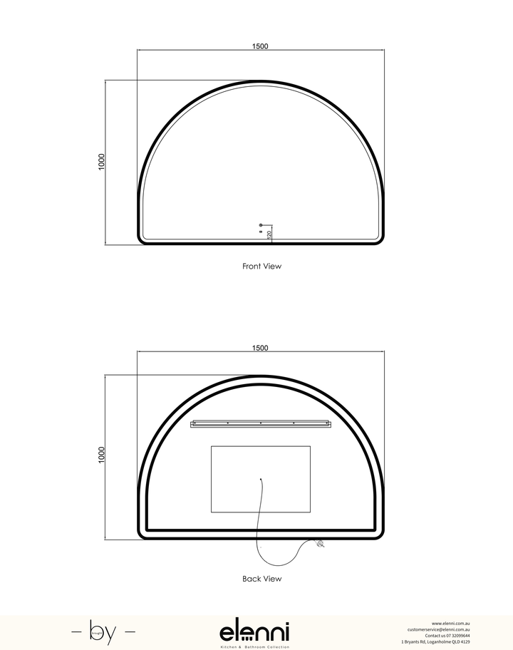 LED Moonlight Archie 1000(H)x1500(W) Black Metal Frame Mirror Elenni specification sheet