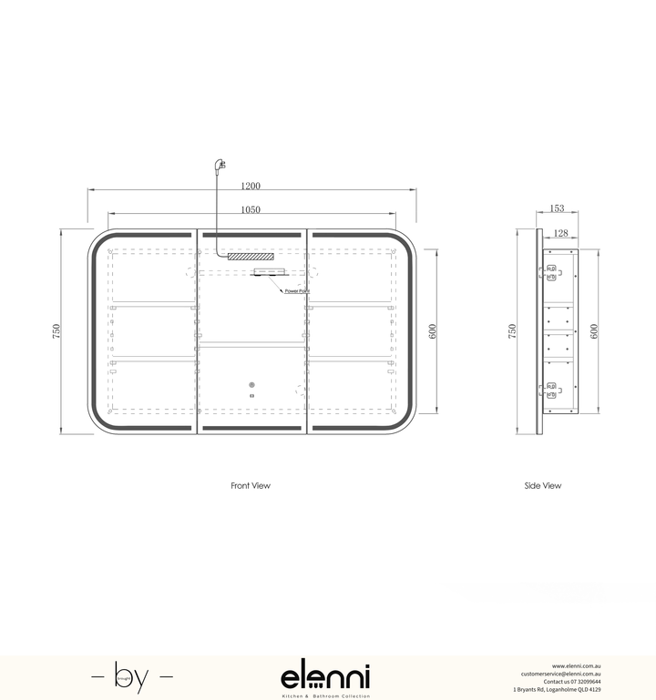 LED Newport 1200(W)x750(H) Natural Oak Shaving Cabinet Premium Edition Elenni specification sheet