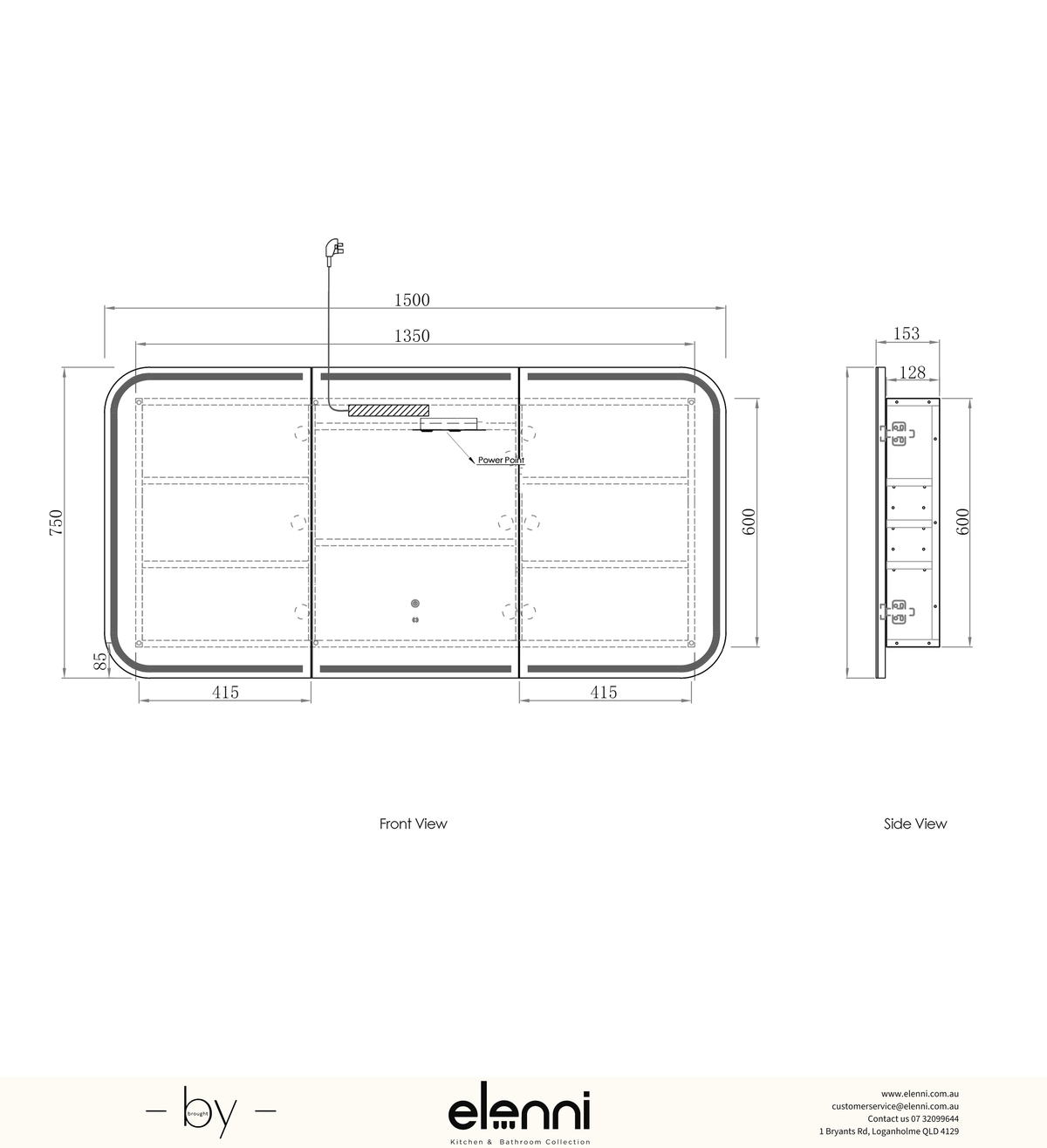 LED Newport 1500(W)x750(H) Natural Oak Shaving Cabinet Premium Edition Elenni specification sheet