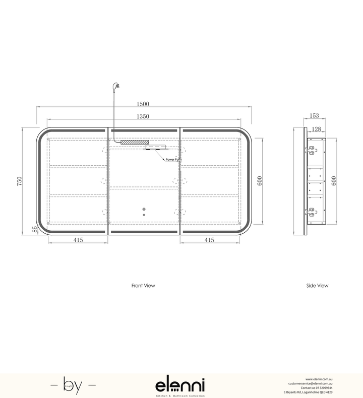LED Newport 1500(W)x750(H) Natural Oak Shaving Cabinet Premium Edition Elenni specification sheet