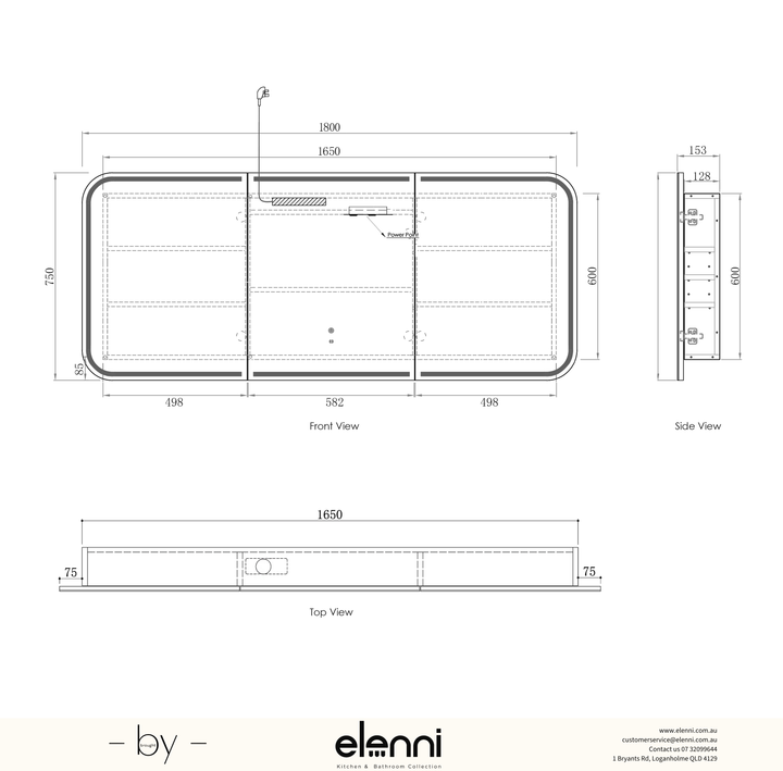 LED Newport 1800(W)x750(H) Black Oak Shaving Cabinet Premium Edition Elenni specification sheet