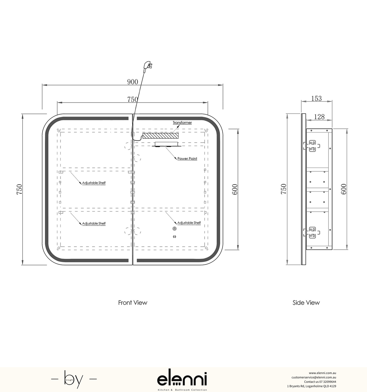 LED Newport 900(W)x750(H) Natural Oak Shaving Cabinet Premium Edition Elenni specification sheet