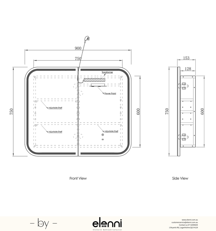 LED Newport 900(W)x750(H) Woodland Oak Shaving Cabinet Premium Edition Elenni specification sheet
