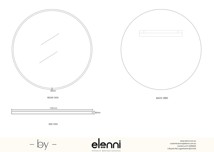 London 700mm Black Metal Frame Tuffi Mirror Elenni specification drawing