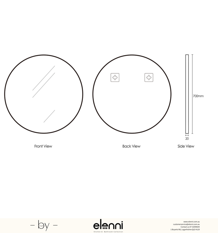 London 700mm White Metal Frame Tuffi Mirror - Elenni specification drawing