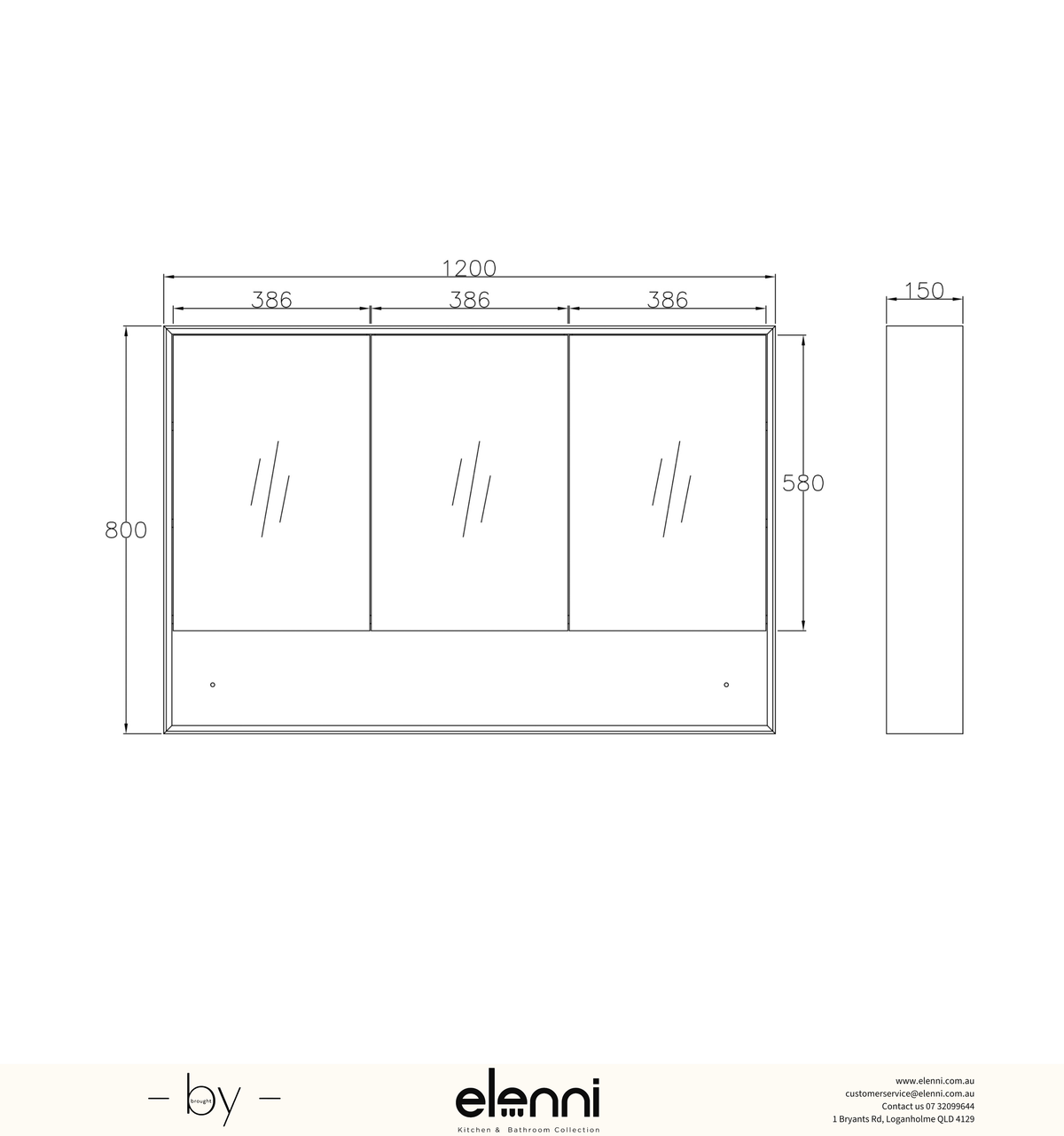 Marlo 1200x800 Matte Black Shaving Cabinet Elenni specification sheet