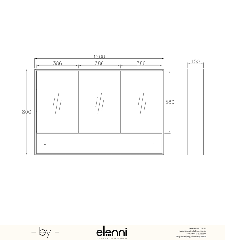 Marlo 1200x800 Matte Black Shaving Cabinet Elenni specification sheet