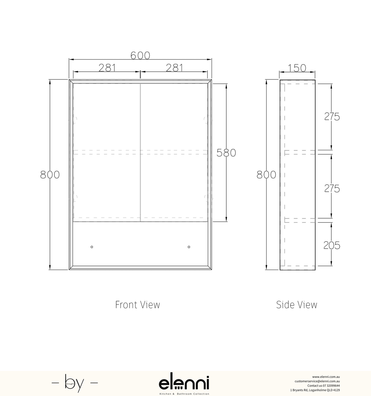 Marlo 600x800 Matte Black Shaving Cabinet Elenni specification sheet