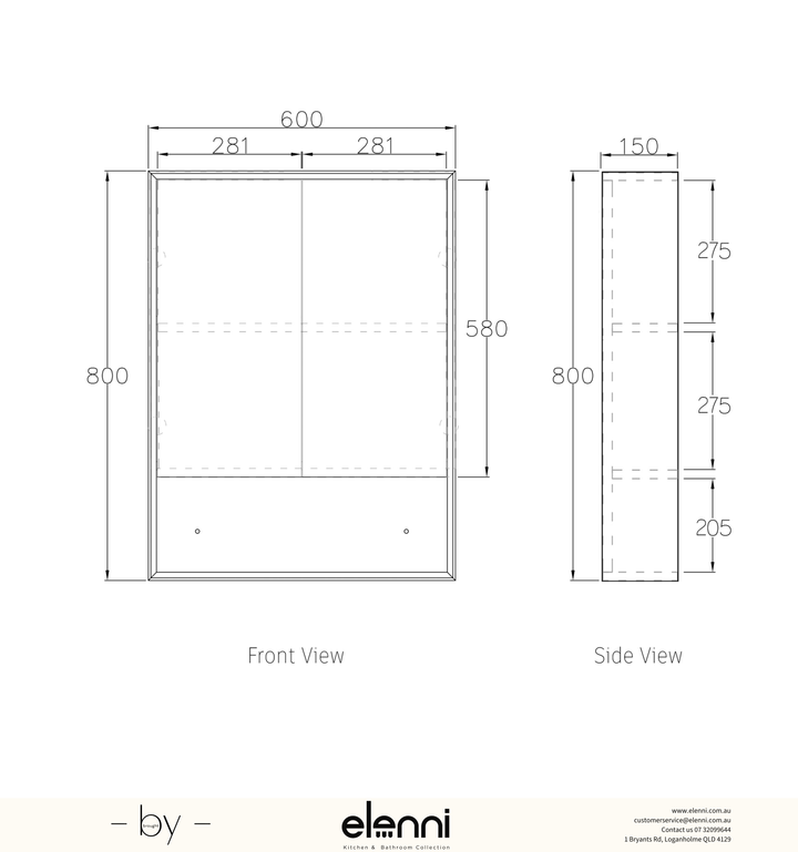 Marlo 600x800 Matte Black Shaving Cabinet Elenni specification sheet