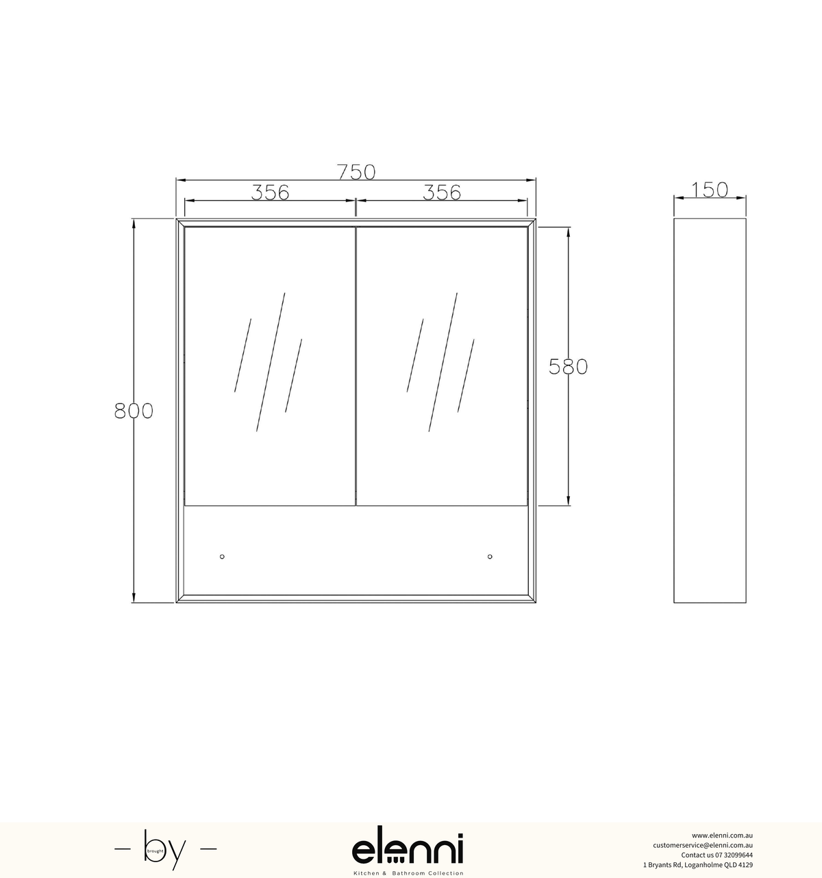 Marlo 750x800 Matte Black Shaving Cabinet Elenni specification drawing