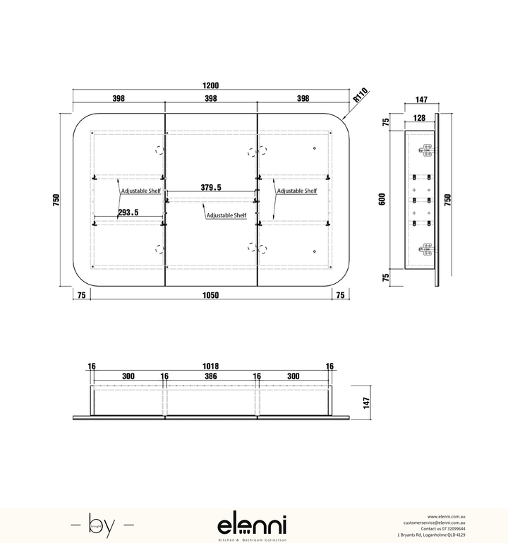 Newport 1200x750 Woodland Oak Shaving Cabinet Elenni specification drawing