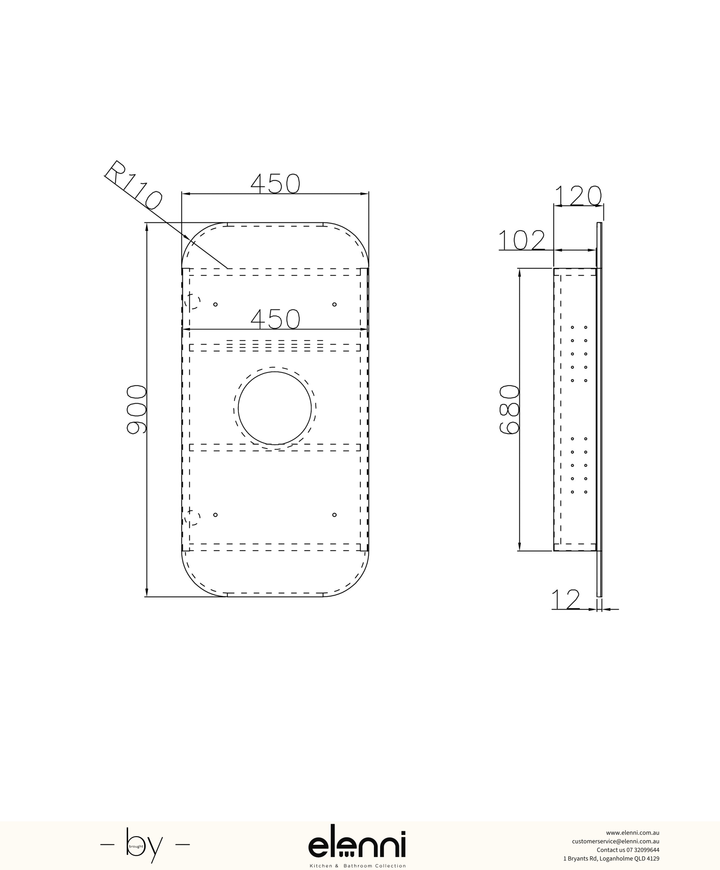 Newport 900x450 White Shaving Cabinet Elenni specification drawing
