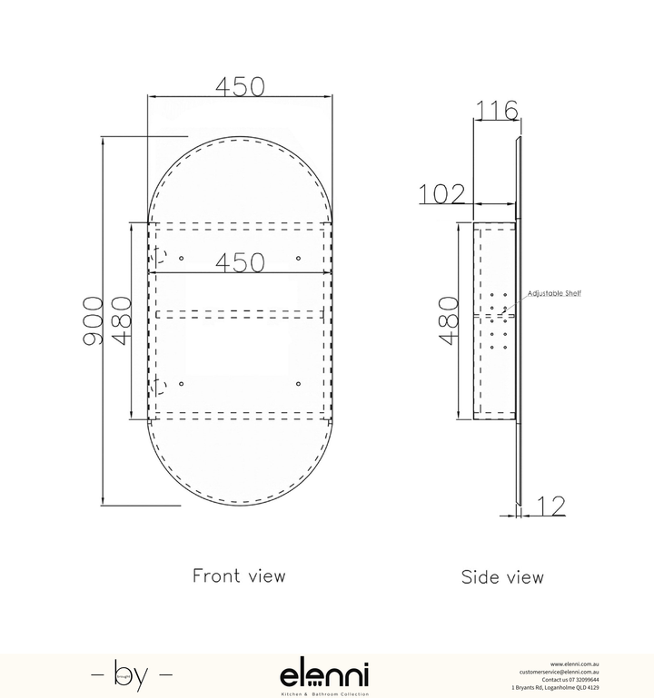 Noosa 900x450 Black Oak Shaving Cabinet Elenni specification drawing