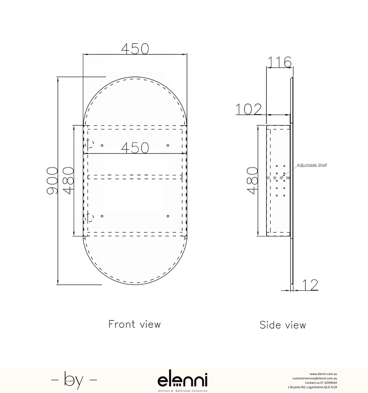Noosa 900x450 Natural Oak Shaving Cabinet Elenni specification drawing