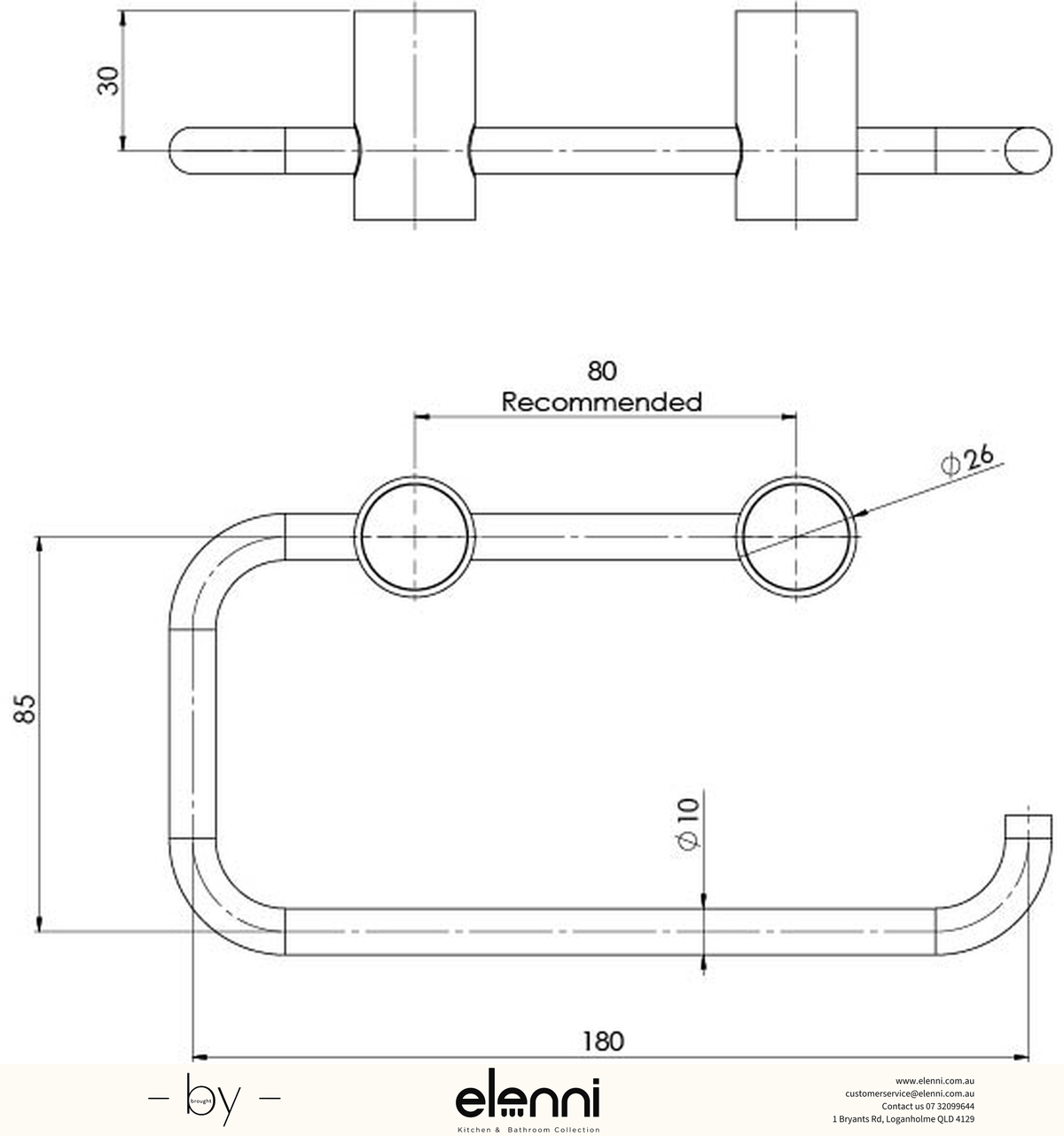 Vivid Slimline Toilet Roll Holder - Elenni specification drawing