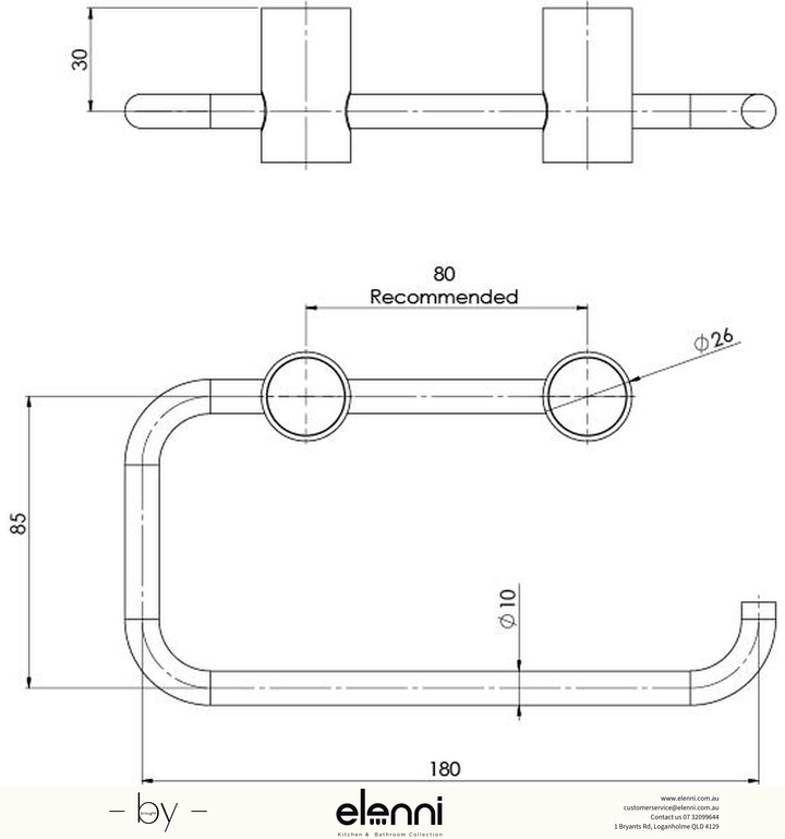 Vivid Slimline Toilet Roll Holder - Elenni specification drawing