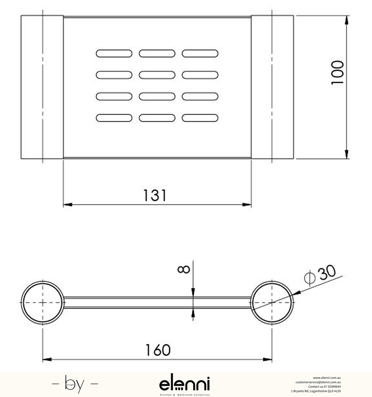 Vivid Slimline Soap Dish - Elenni specification drawing