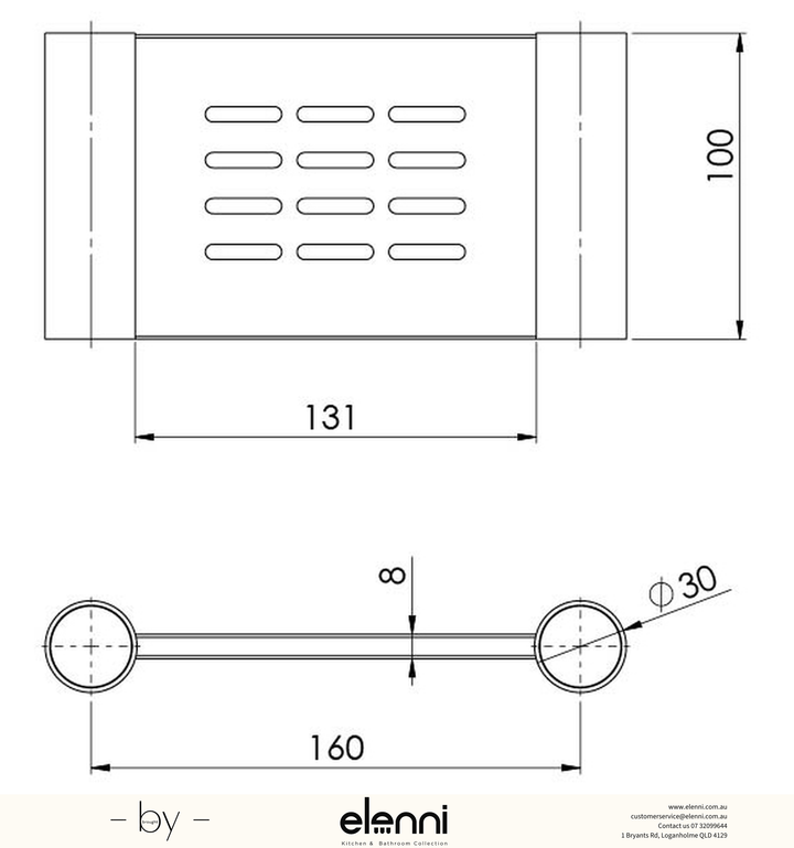 Vivid Slimline Soap Dish - Elenni specification drawing