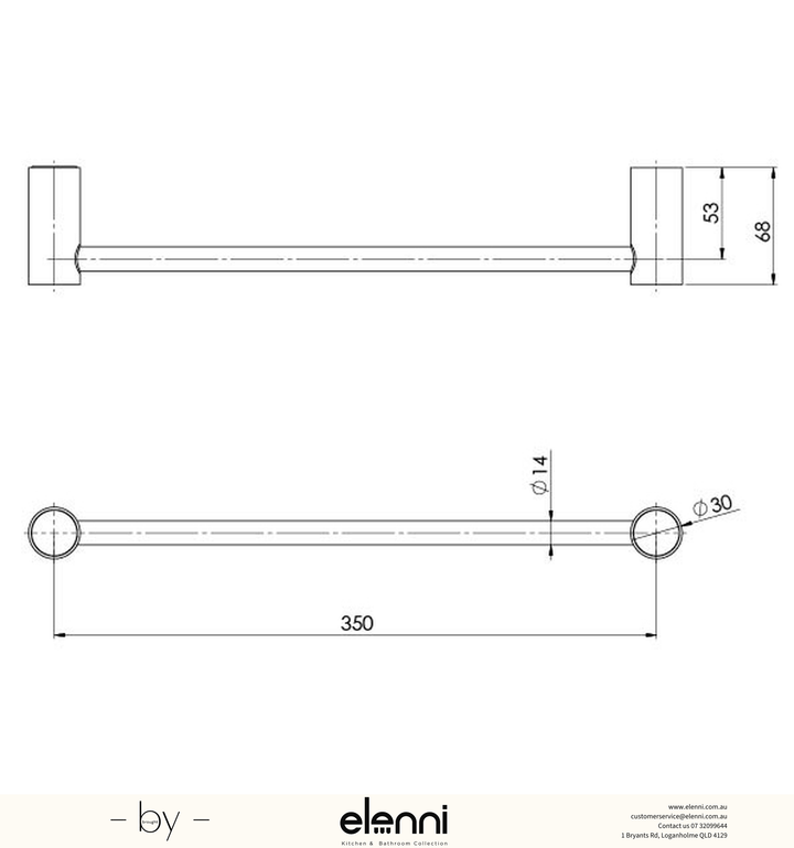 Vivid Slimline Hand Towel Rail 350mm - Elenni specification drawing