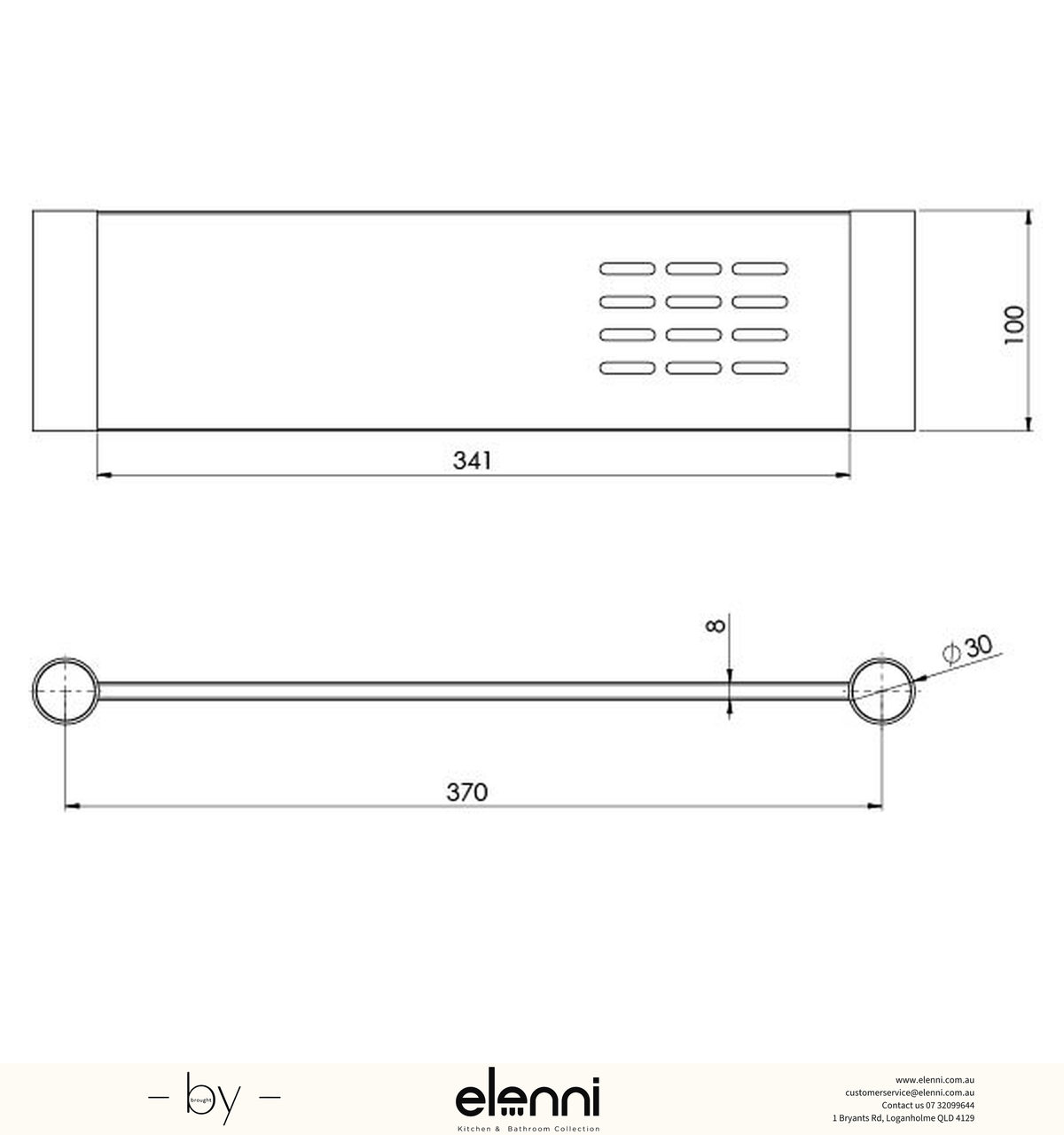 Vivid Slimline Metal Shelf - Elenni specification drawing