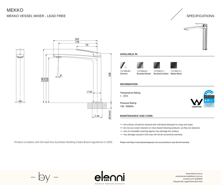 Mekko Vessel Mixer - Elenni specification drawing