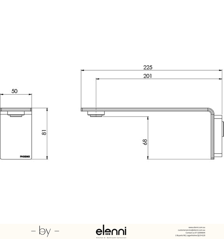 Axia Wall Basin / Bath Outlet 200mm - Elenni specification drawing