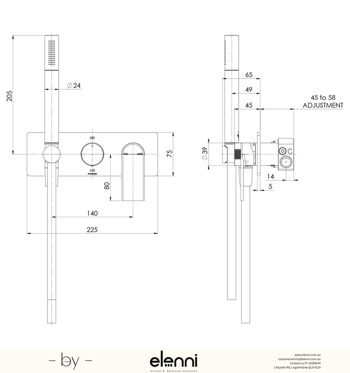 Teel Wall Shower System - Elenni specification drawing