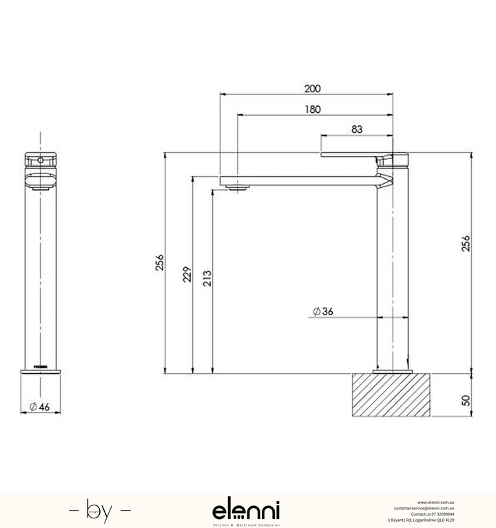Teel Vessel Mixer - Lead Free - Elenni specification drawing
