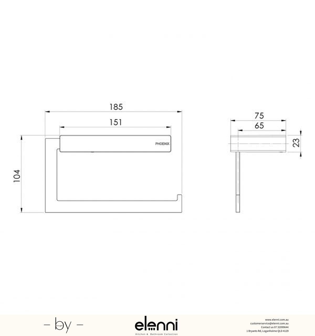 Lexi MKII Toilet Roll Holder - Elenni specification drawing